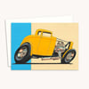 Yellow Hot Rod Greetings Card - Detailed Hand Drawn Illustration for a Car Lover