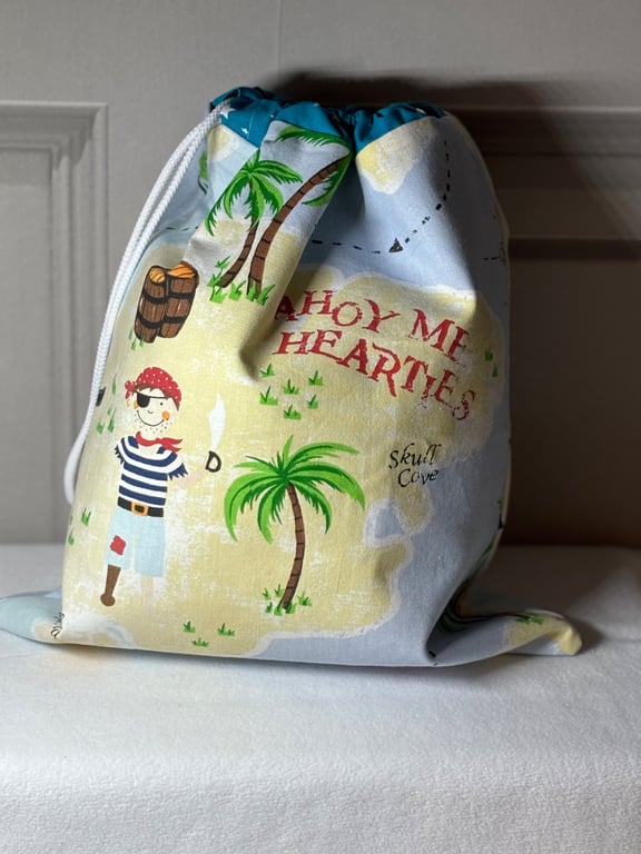 Pirate desert island themed drawstring bag 