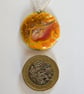 medium round pendant - scrolled brown, red and yellow - Image 3