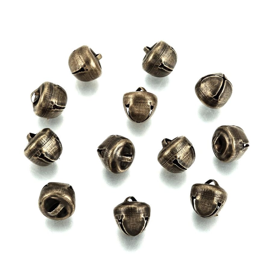 Tibetan Silver Christmas Jingle Bell Charms - Antique Bronze, 8mm - Pack of 30x 