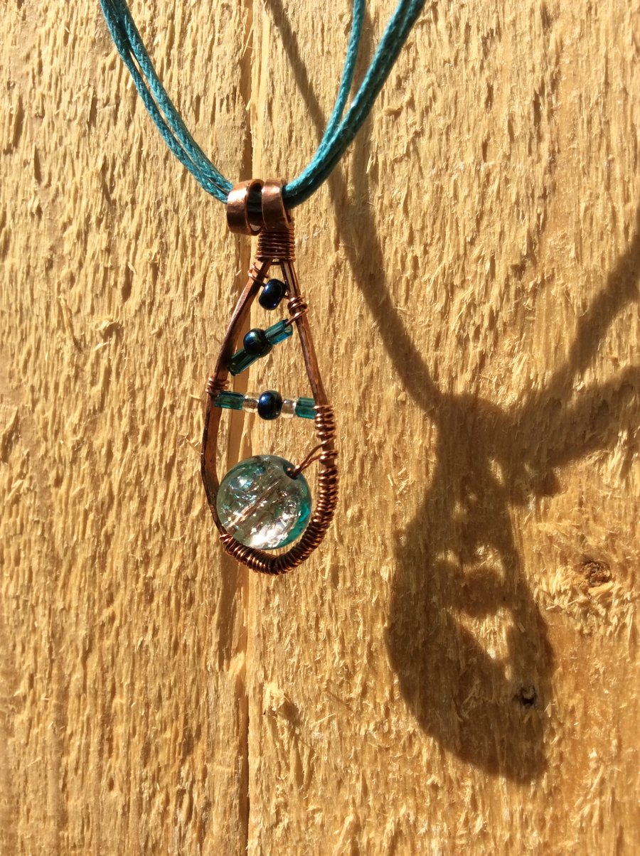 Turquoise Thong  Teardrop Pendant 