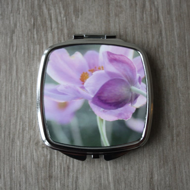 Pocket mirror - compact mirror - Japanese anenome print.