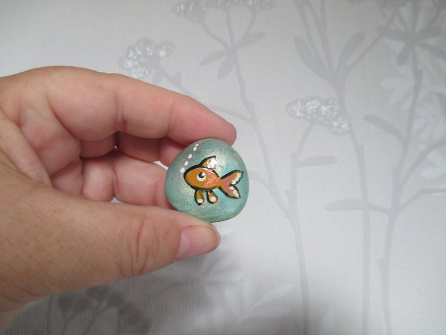 Fish Magnet Painted Pebble Stone Rock Goldfish Hand Painted for Fridge etc