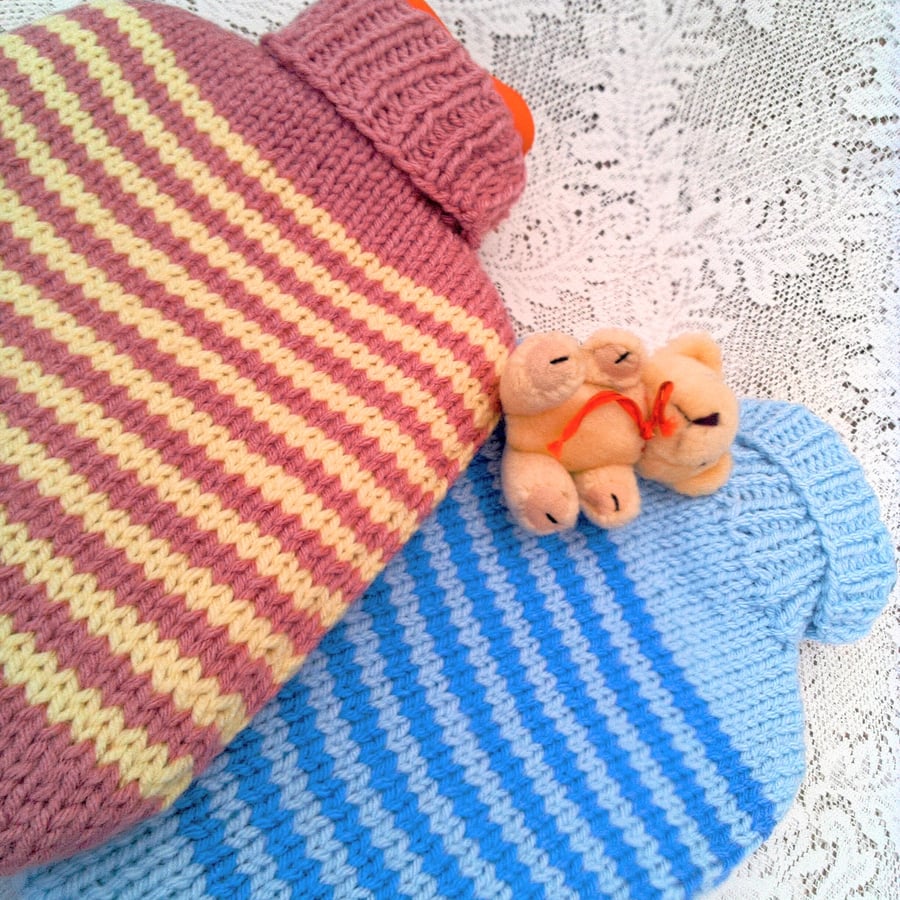 Small Hot Water Bottle and Striped Cover with Large Buttons, Child's Gift Ideas