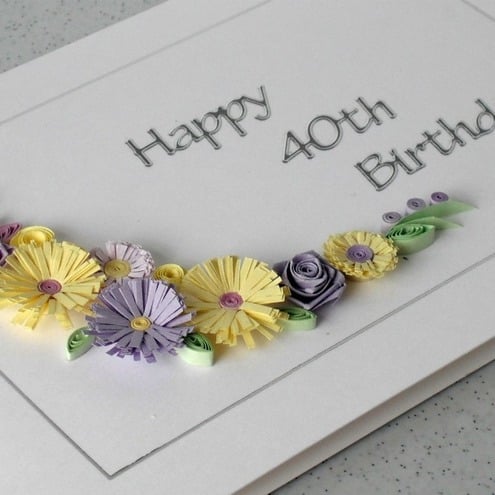 Handmade quilled 40th birthday card                