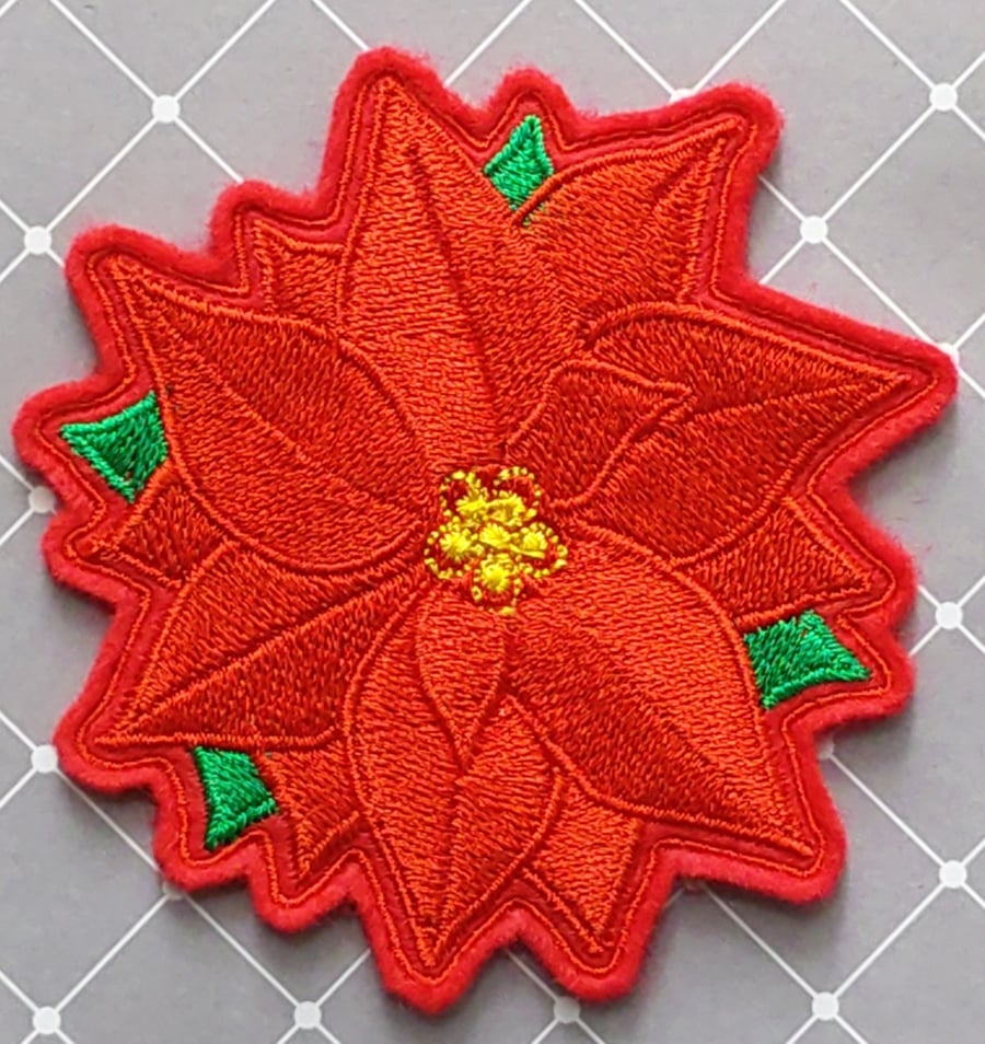 Embroidered Poinsettia Drinks Coaster