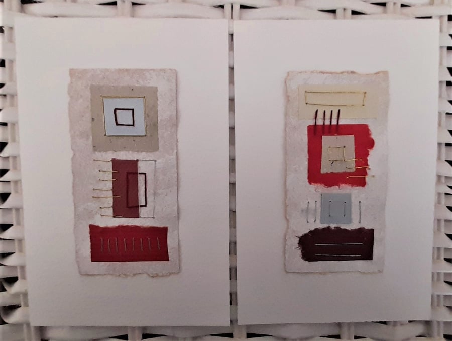 Colourful Combinations Red Grey Natural Handstitched Geometric Art Picture