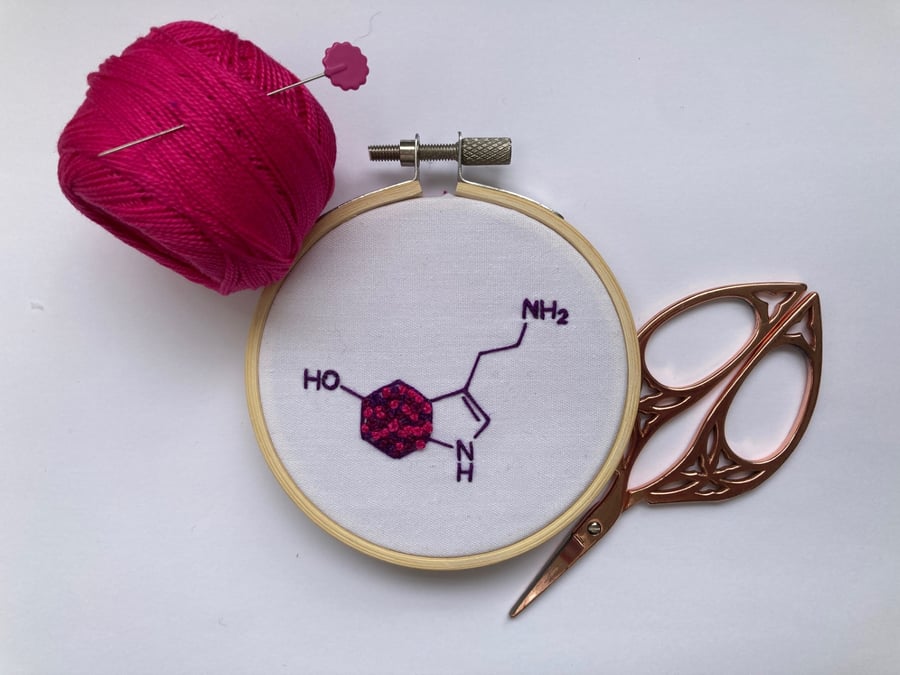 Hand Embroidered Serotonin Molecule