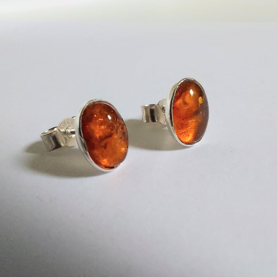 Sterling silver stud earrings with Baltic amber; November birthstone