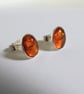 Sterling silver stud earrings with Baltic amber; November birthstone - Image 1