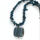 Blue Neon Apatite necklace with Lace Agate pendant