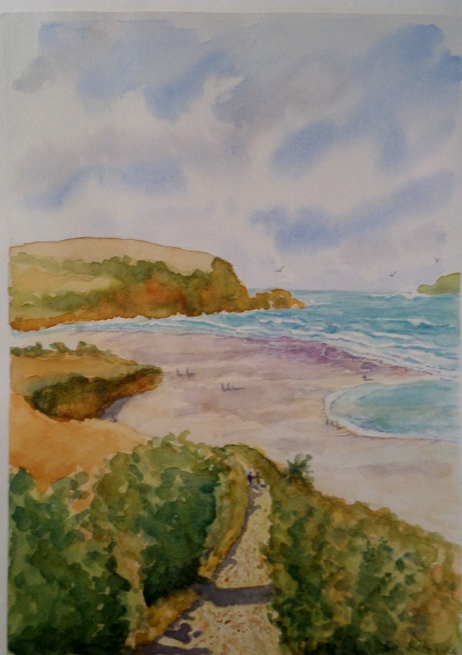 View of Camel Estuary north of Padstow Cornwall original watercolour painting A3