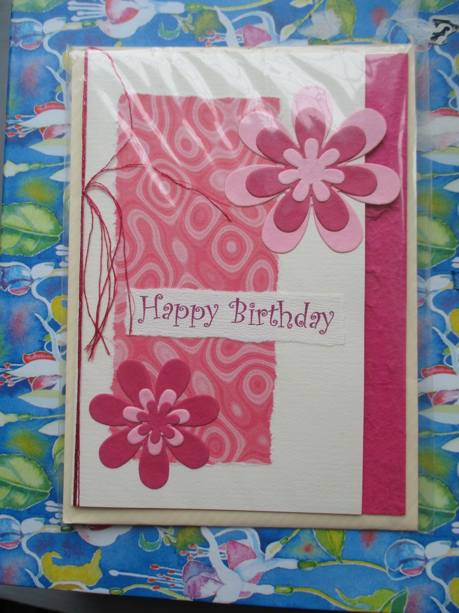 FLORAL BIRTHDAY CARD Red & Pink