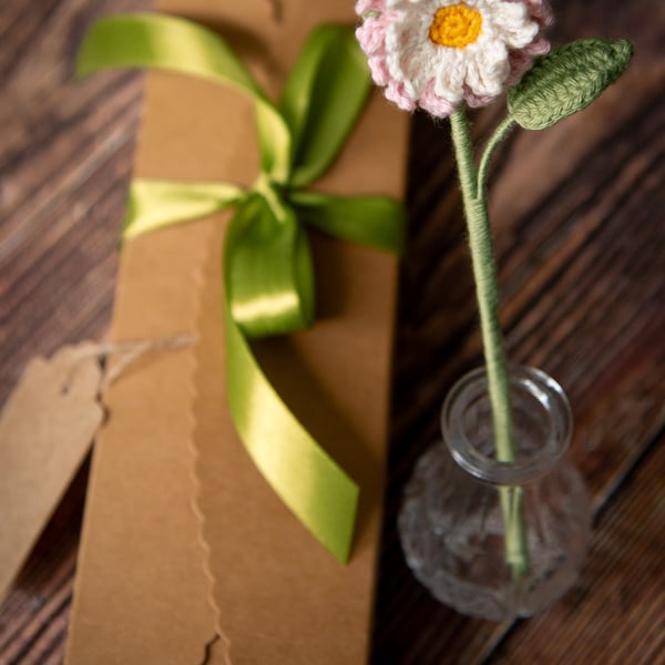 Pink Daisy Crochet Bookmark with Gift Packaging