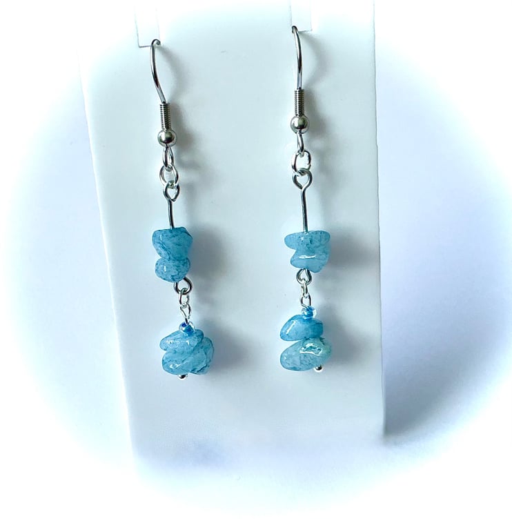 Aquamarine Chip Drop Earrings
