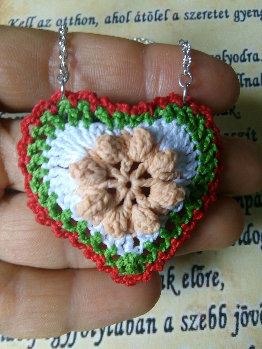 Crochet necklace, handmade pendant