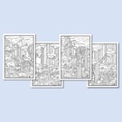 (Digital) Woodland Farm Animals On Four Colouring Pages