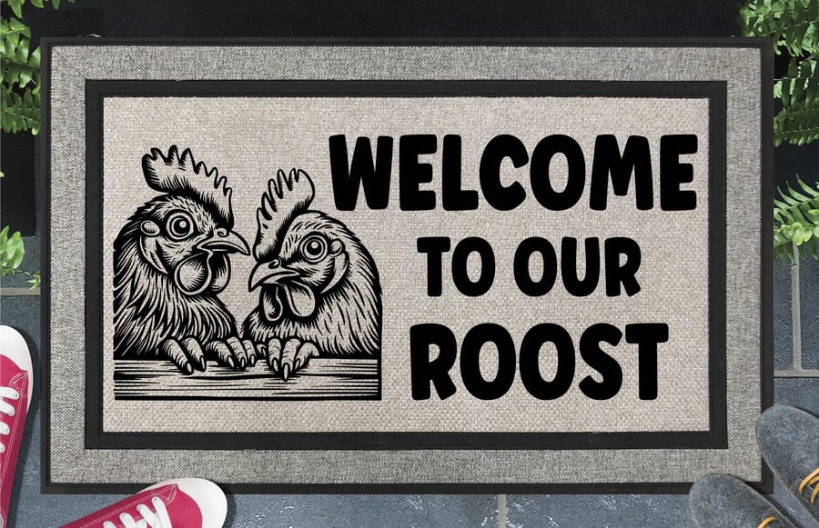 Welcome To Our Roost Door Mat No.1 - Rooster All Weather Doormat - 45x70cm 
