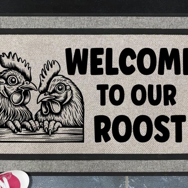 Welcome To Our Roost Door Mat No.1 - Rooster All Weather Doormat - 45x70cm 