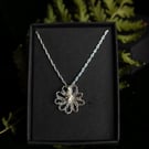 Crocheted Silver Daisy Pendant 