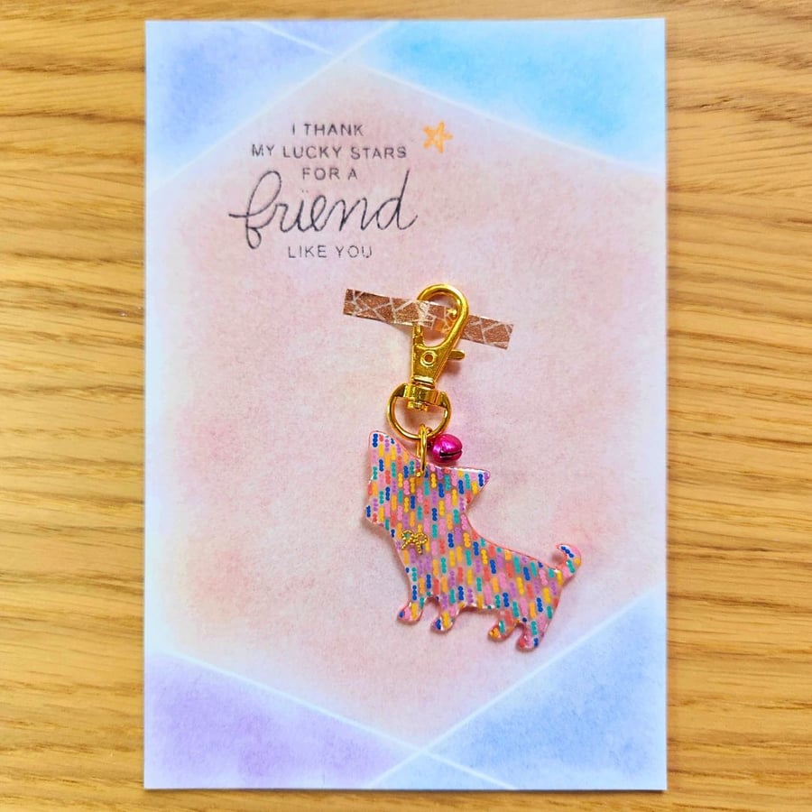 Dog keyring keychain geometric pattern Chihuahua Thank you card 