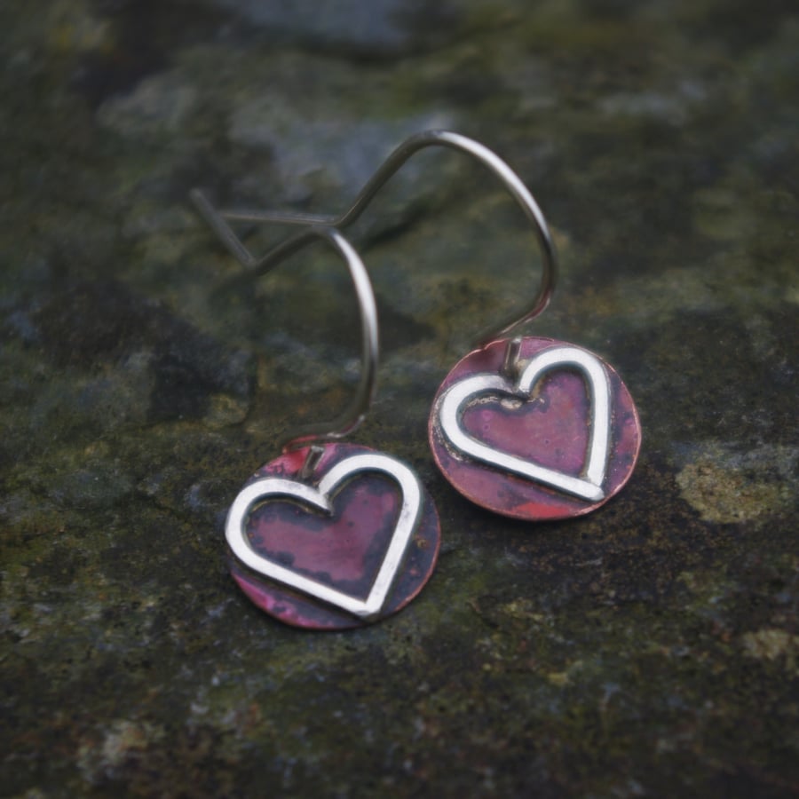 Copper and Silver Heart Earrings