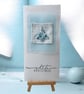 Large Christmas card with modern embroidery winter white and blue abstract tree