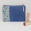 CLEARANCE Make up bag purse bird print and denim