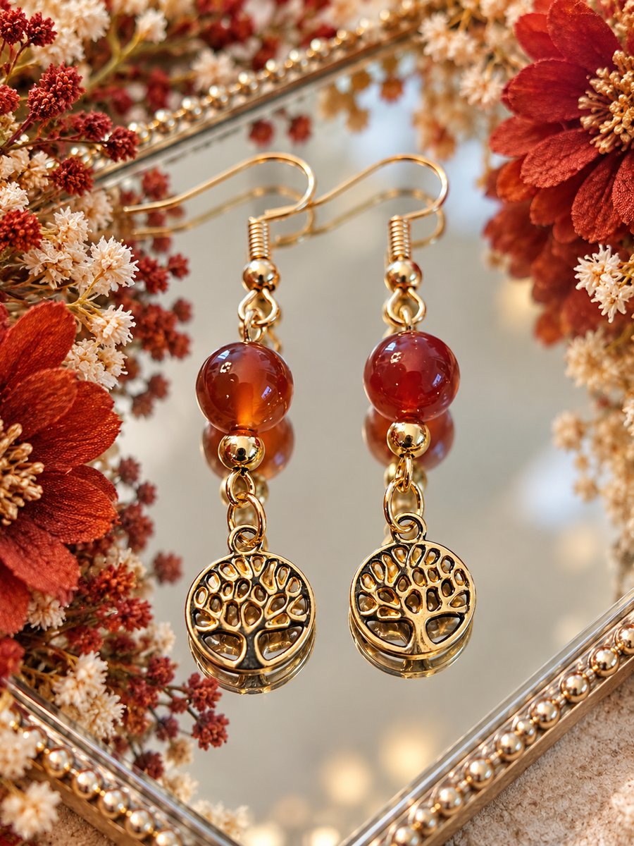 Carnelian Tree of Life Earrings (Motivation & Confidence)