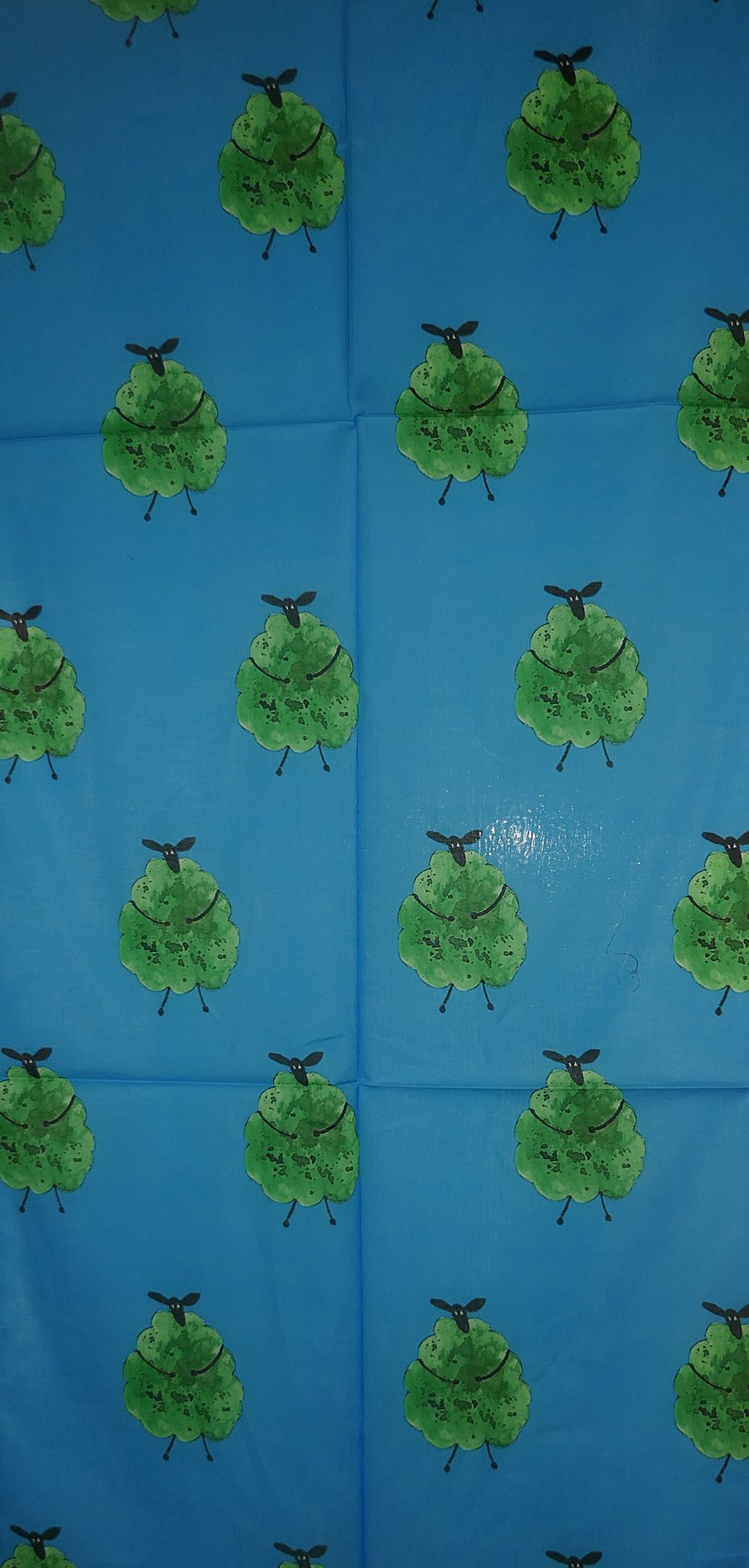 Long cotton scarf quirky Green Sheep design 160 cm x 52 cm