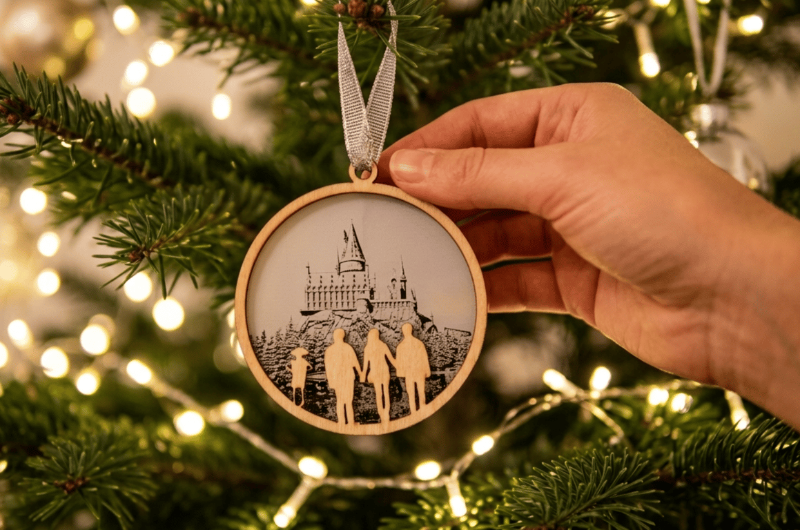 Wizard Christmas Tree Decoration, Hogwarts Castle Ornament, Wood Decoration