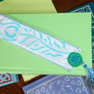 Silkscreen printed bookmark with Dorset button embellishment 