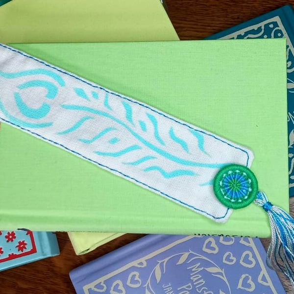 Silkscreen printed bookmark with Dorset button embellishment 