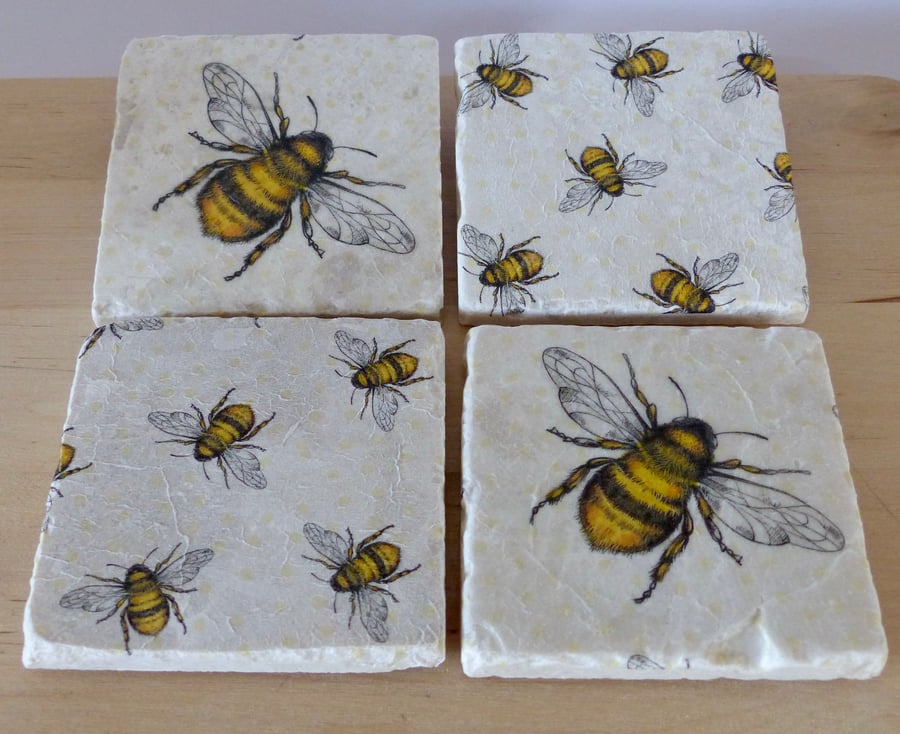 Set of 4 Marble 'Bee' Coasters