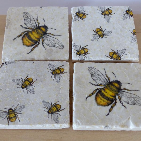 Set of 4 Marble 'Bee' Coasters