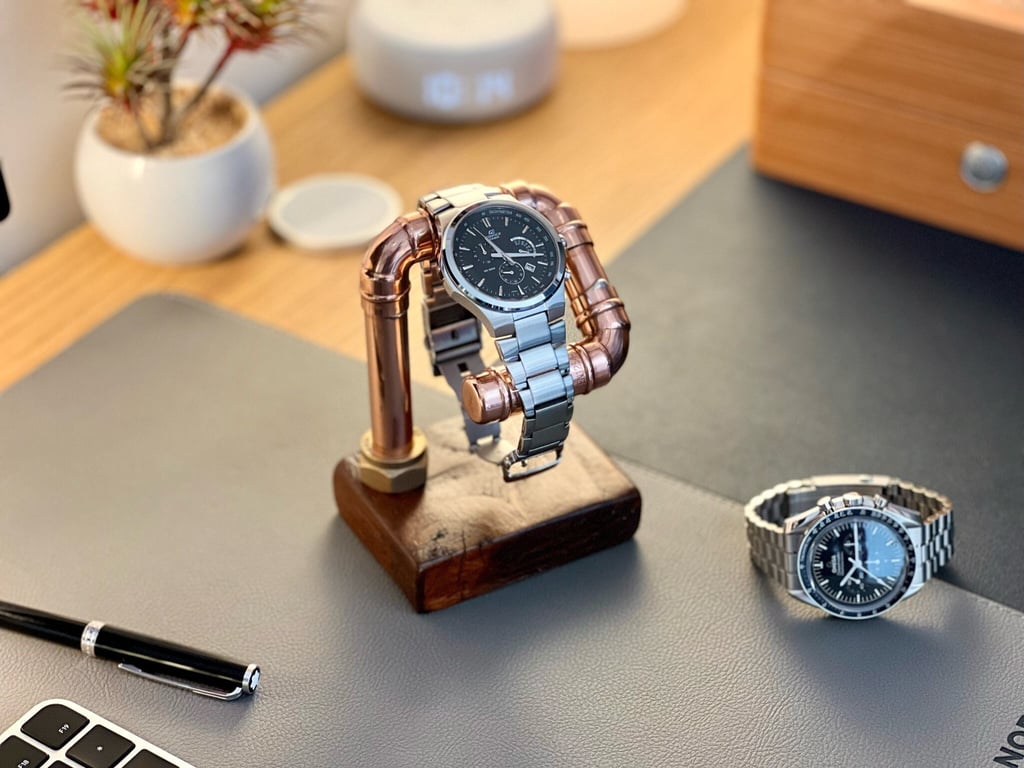 Handmade Copper, Wood & Brass Watch Stand