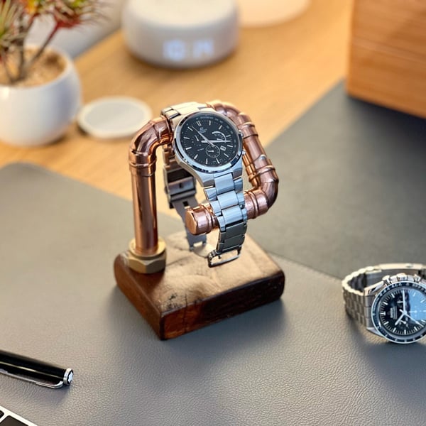 Handmade Copper, Wood & Brass Watch Stand