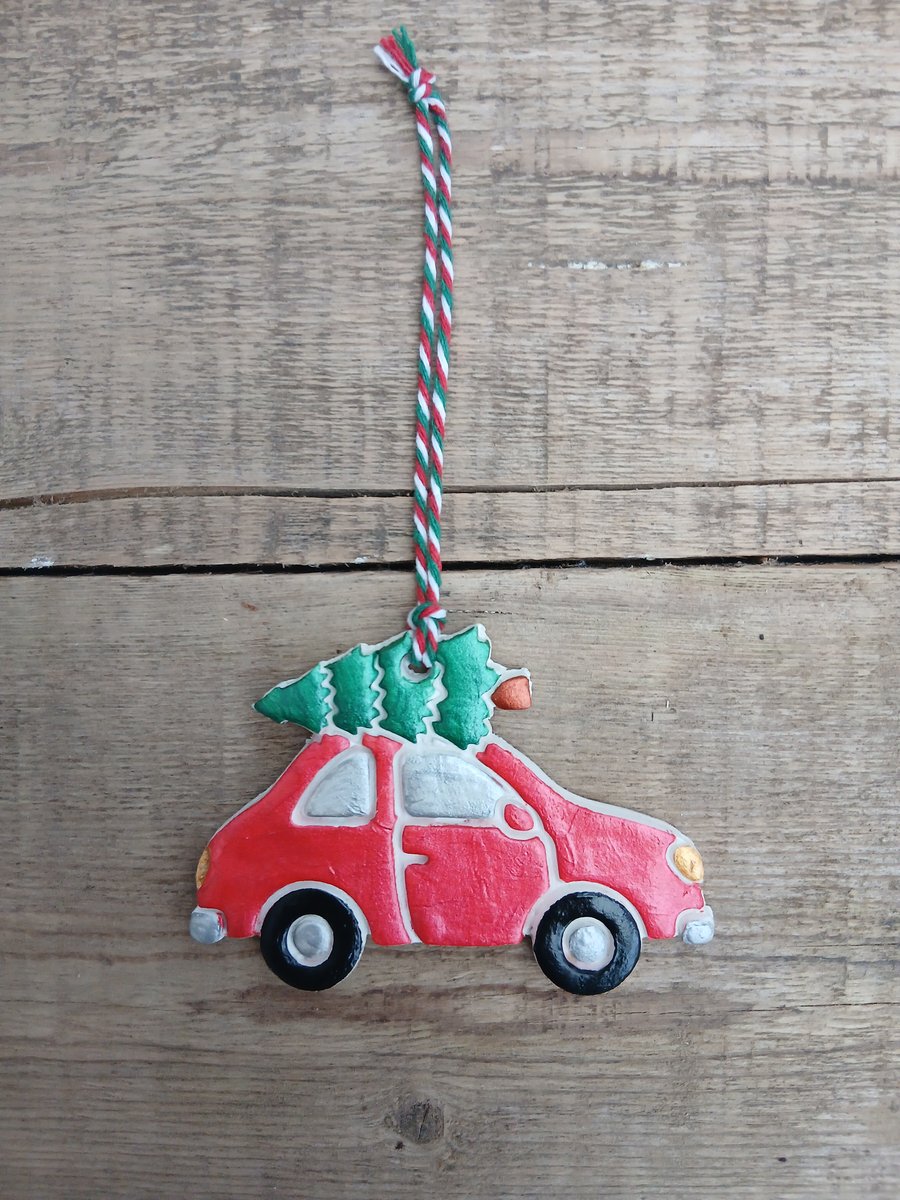 Festive Red Car & Christmas Tree Christmas Decoration Tree Ornament