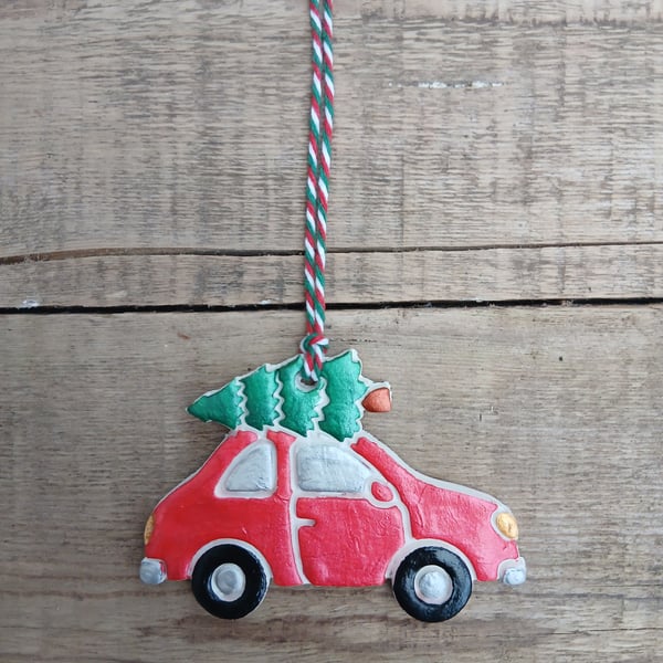 Festive Red Car & Christmas Tree Christmas Decoration Tree Ornament