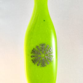 Long Spring Green & Silver Snowflake Fused Glass Christmas Decoration 