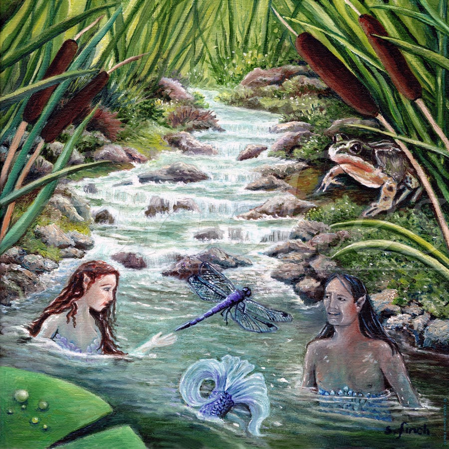 Summer Undine Mermaids in a Woodland Stream - Limited Edition Giclée Print