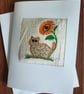 Card with Embroideryof Cat & Sunflower