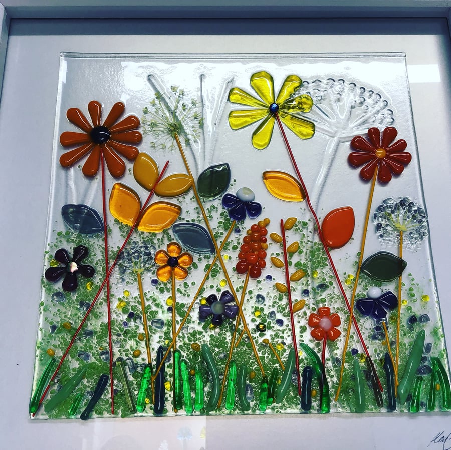 Fused glass meadows picture -large 40m square 