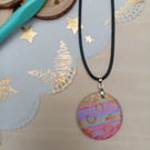 Wooden circular pastel coloured hand painted necklace 