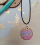 Wooden circular pastel coloured hand painted necklace 