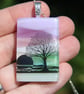 Dichroic Glass Tree Pendant: Fused Glass Sunset Landscape Necklace F9