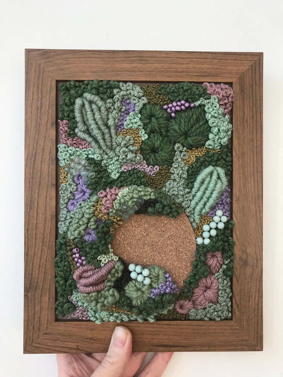 Secret garden a  framed embroidery art piece 