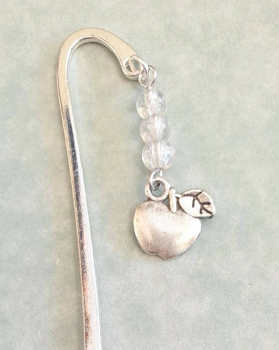 Patterned Metal Bookmark with Cute Apple Charm - Teacher's Thank You
