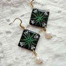 Midnight Tulip Pearl Drop Earrings