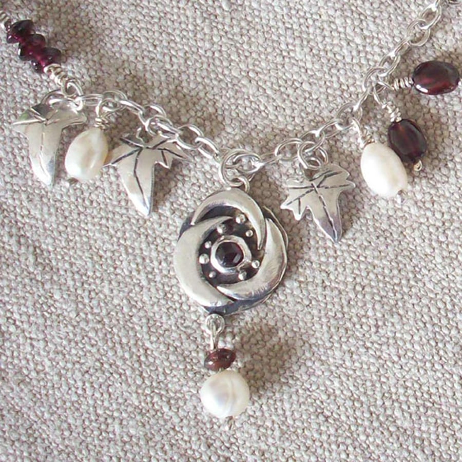 Arts & Crafts Garnet Rose Necklace